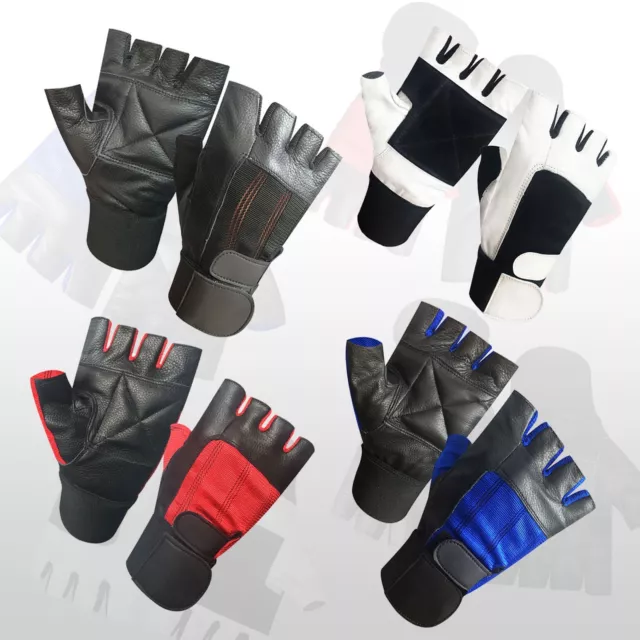 Weight Lifting Gym Half Padded Leather Gloves Fitness Training Body Building