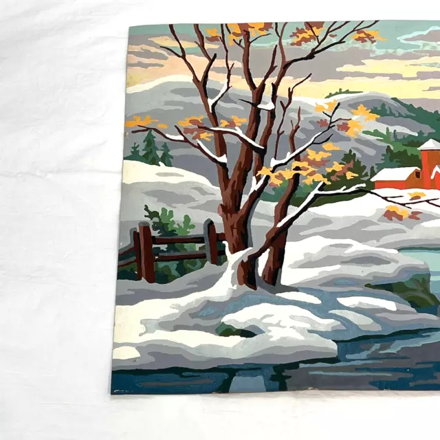 Paint By Number Winter Barn 20x16 Complete Unframed Winter Landscape 60s PBN 3