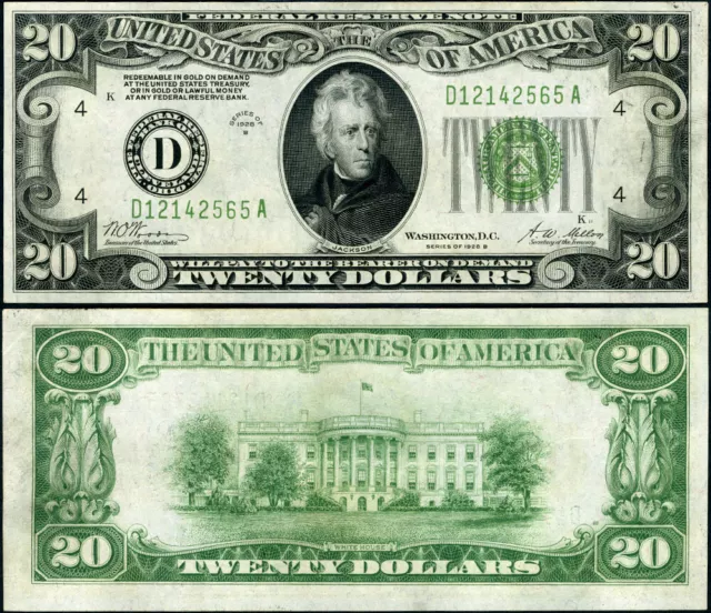 FR. 2052 D $20 1928-B Federal Reserve Note Cleveland D-A Block DGS Choice CU