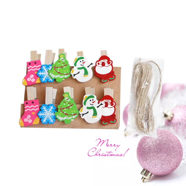 30 Pcs Wooden Photo Clips Pegs Christmas Clothespins Mini Rope