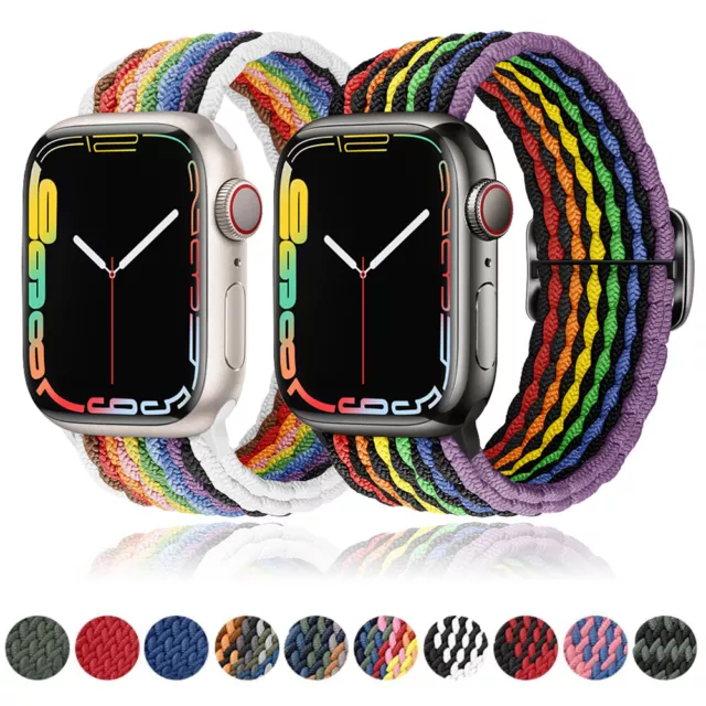 Para Apple Watch 9 8 7 6 5 4 SE Ultra 2 Correa Nailon Trenzada 40/44/41/45/49mm