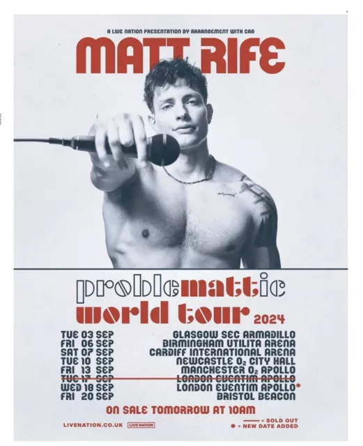 MATT RIFE LIVE World Tour 2024 Zeitung Werbung Werbung Promo Poster