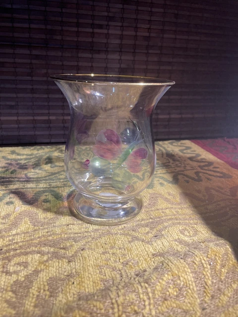 Teleflora Gift Hand Painted Vase In Italy 4 3/4" Tall Butterfly and Flowers EUC