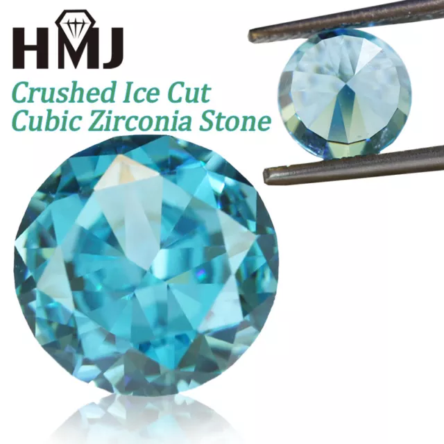 Round CZ Loose Cubic Zirconia Stone Crushed Ice Cut Sea Blue AAAAA For Jewelry