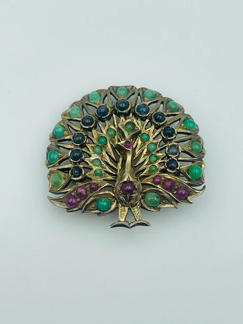 Broche en platine émeraude et diamants d'occasion