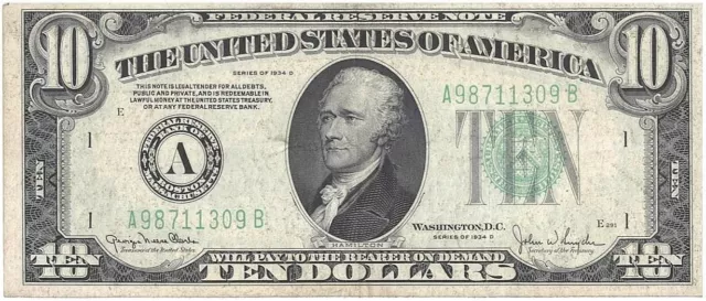 Series 1934D Ten Dollar Federal Reserve***ERROR***Note