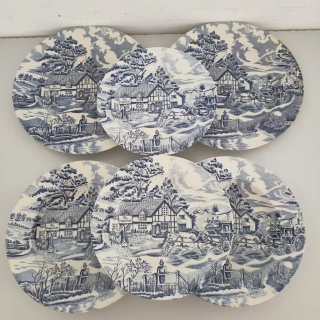 Vintage Francese Luneville Stile Inglese 6 Piatti Blu Transferware