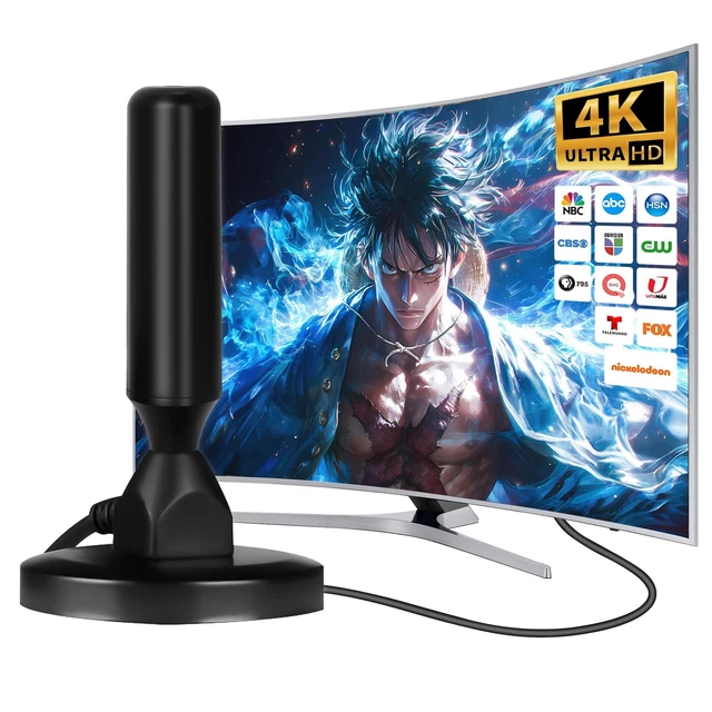 Antenne TV Intérieure Avec Base Magnétique - Réception 360° 4K/TNT HD - Pas D'abonnement - Pour Smart TV