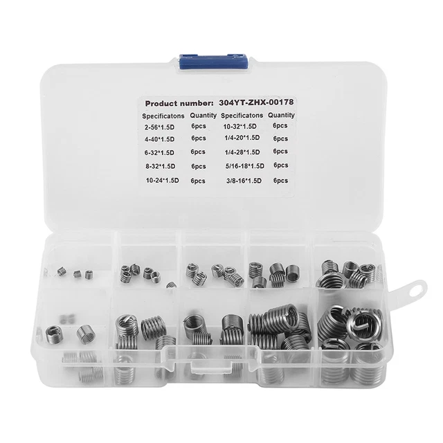 60 pz 304 kit assortimento riparazione filetti manicotto vite filo acciaio inox