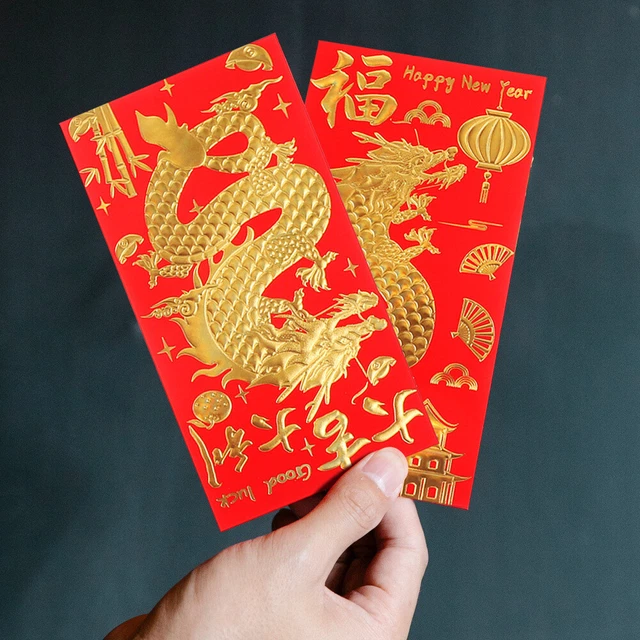 30 paquetes de papel rojo para el año del dragón, sobres rojos, rojos