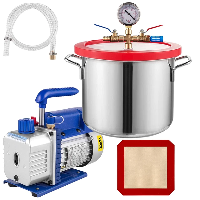 1.5 Gallon Stainless Steel Degassing Vacuum Chamber with 2.5CFM 1/4HP Vacuum Pum