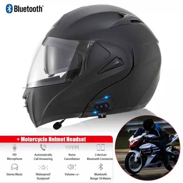 Bluetooth Motorbike Motorcycle Helmet ATV Off Road Scooter Dual Visor Flip Up