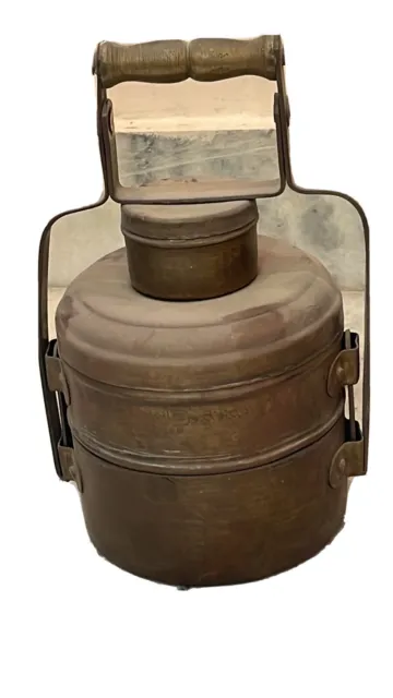 India Antique Brass Tiffin Lunch Box 2 Tier Containers