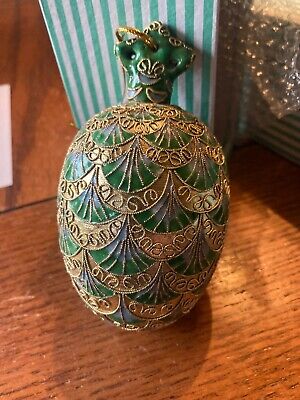 OLD NEW STOCK Alsan Victorian Enamelling Green Enamel  Gilt Egg 4 icnhes Tall