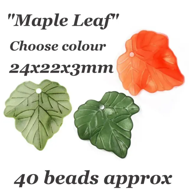 Lucite Leaves Leaf Flower Beads Maple Vine Frosted Etched Acrylic 24mm 40pc apx