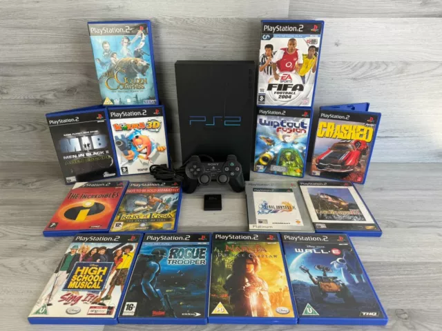 Sony Playstation 2 PS2 Black Console Bundle + 14 Games + Controller + Mem Card