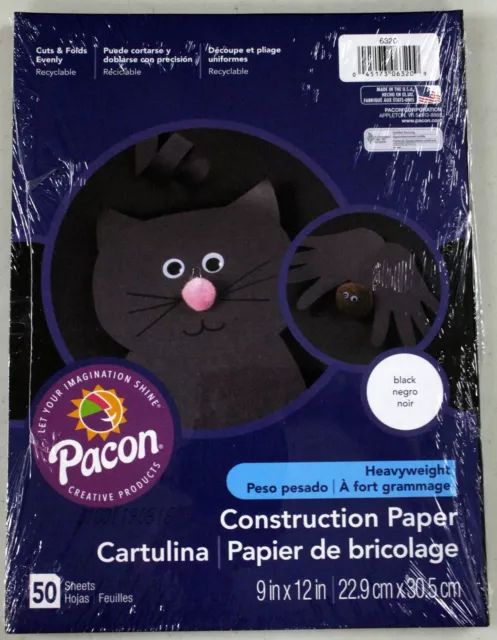 Papel de construcción pesado Pacon - NEGRO - 9 x 12 in. - Paquete de 50