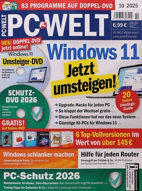PC WELT + DVD - Oktober 2025 - Neupreis 6,99€ OVP EUR 2,50 - PicClick DE