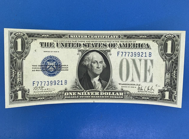 1928 B $1 One Dollar Silver Certificate Blue Seal Small Size Paper Currency Note