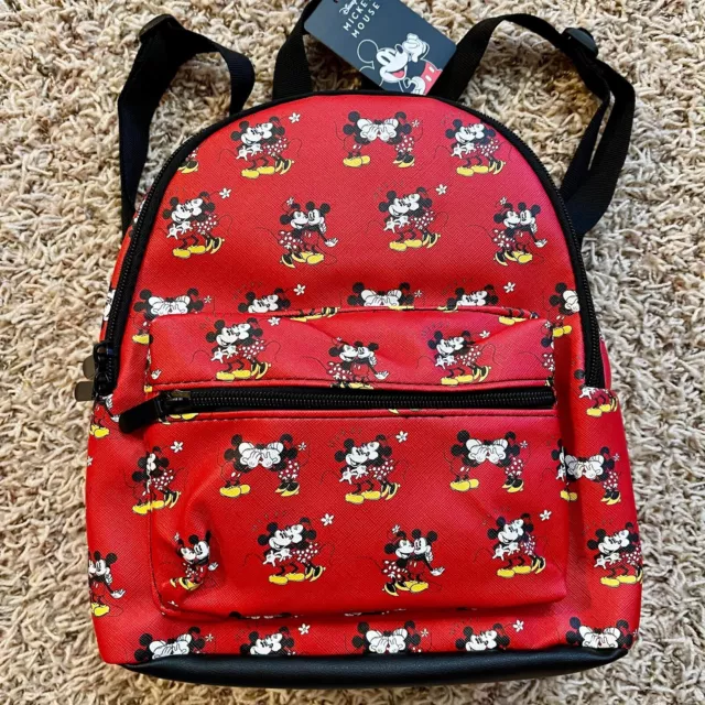 Disney Mickey & Minnie Mouse All-Over Print PVC Mini Backpack Red (New)