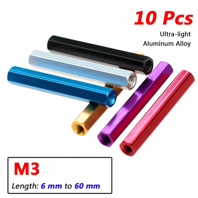 10Pcs Anodized Aluminum M3 Female ~ F Threaded Hex Standoff Spacer Nuts 6-60mm L