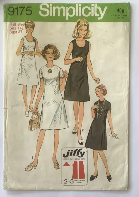 Vintage Simplicity 9175 UNCUT “Jiffy” Dress Sewing Pattern - 14 1/2 Bust 37”