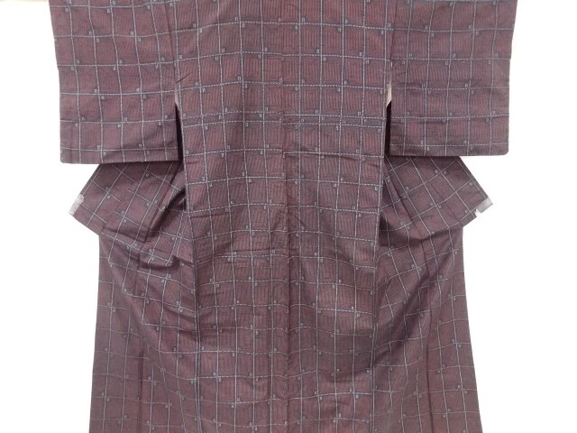 6637630: Japanese Kimono / Antique Kimono / Tsumugi / Woven Geometric