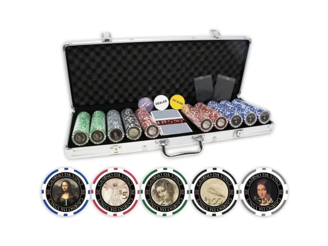 DA VINCI Masterworks Poker Chip Set with 500 Chips with Denominations, 2 Deck...