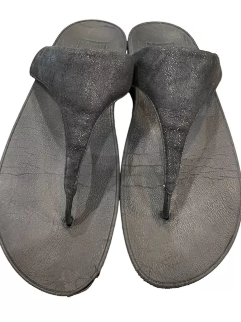 Fitflop Womens Shimmy Thong Sandal Black C64-403 Low Heel Wedge Slip On Size 10