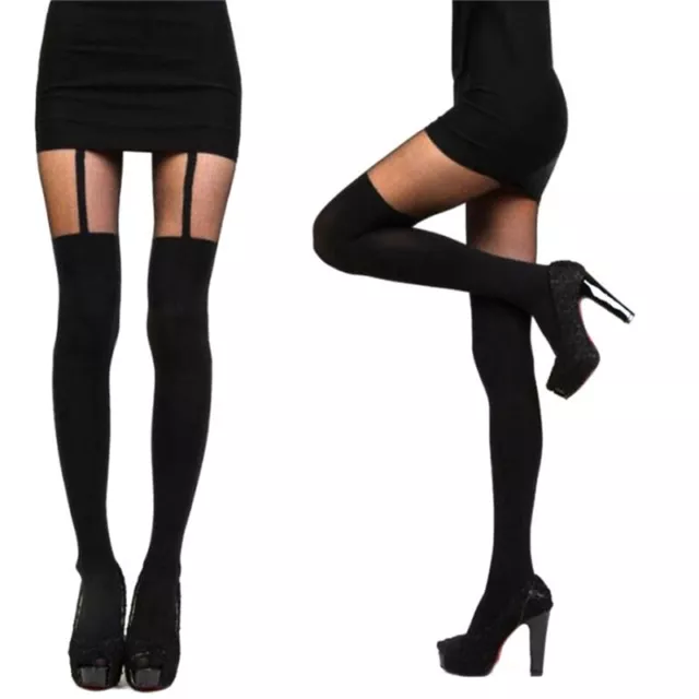 Fashion Women Temptation Sheer Mock Suspender Tights Pantyhose Stockings top uk1