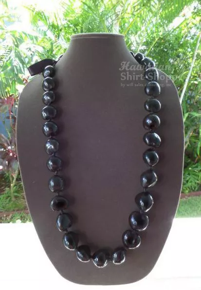 NEW Hawaii Wedding Graduation New Black Kukui Nut Lei Luau Hula Jewelry Necklace