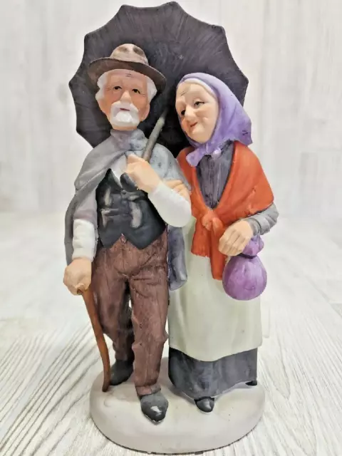 Vintage Lenox  Made In Japan Old Couple With Umbrella Figurine 8"
