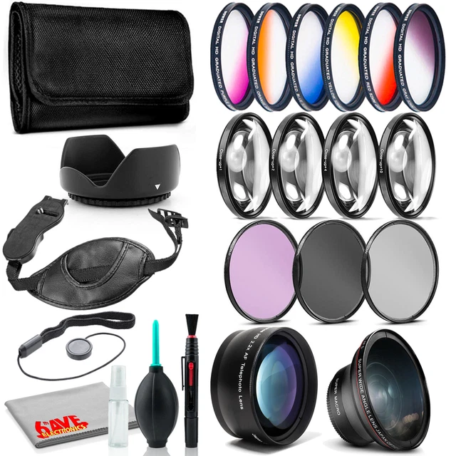 72mm Accessory Kit with Graduated Color Filter Set, Tulip Hood, Strap, and More