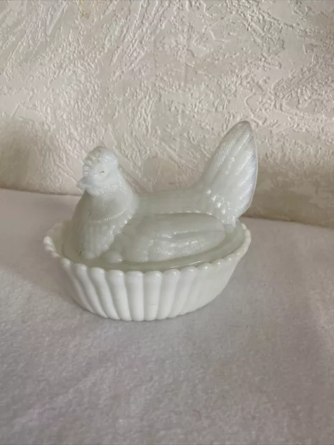 Vintage Hen on Nest Milk Glass Challinor