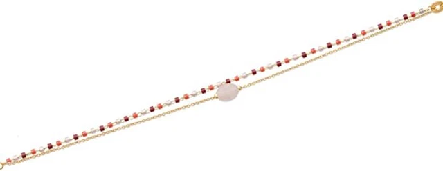 Bracelet 2 Rangs Plaqué Or 18 Carats - Perles Miyuki Et Pierre Semi-précieuse - Marque Tata Gisèle - Neuf Avec étiquettes
