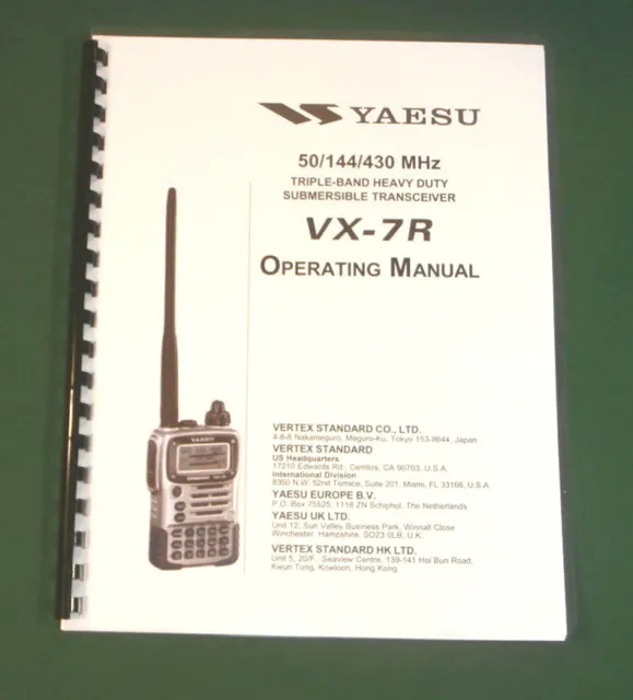 Yaesu VX-7R Instruction manual -  Premium Card Stock Covers & 32 LB Paper!