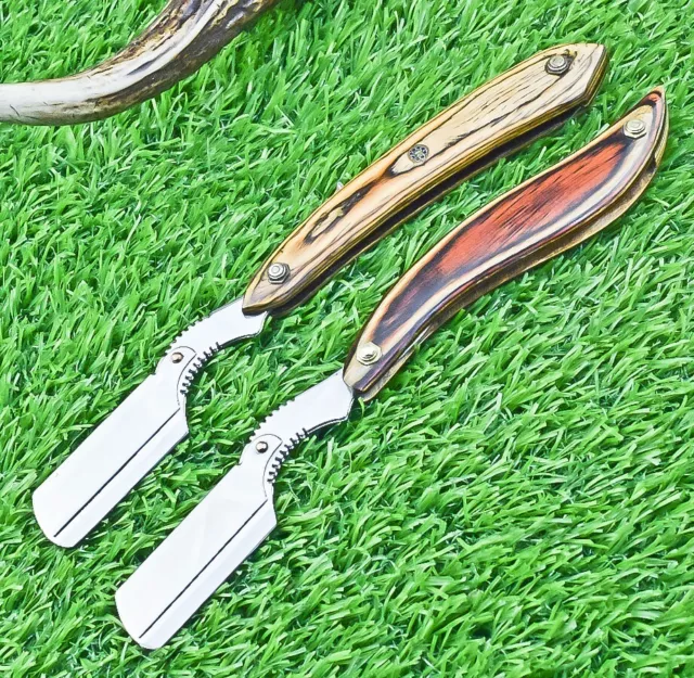 2 PCS Professional Barber Hair Shaving Razor Straight Edge Folding Knife Razor 0