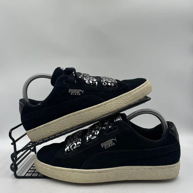 PUMA SUEDE HEART Athluxe Whisper Black Suede White Chunky Trainers