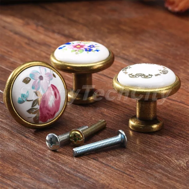 2 x boutons de porte vintage fleur céramique tiroir armoire poignées de traction