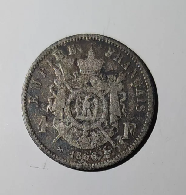 Monnaie Argent 1 franc Fr Napoléon III Empereur 1866 K Empire Français 2