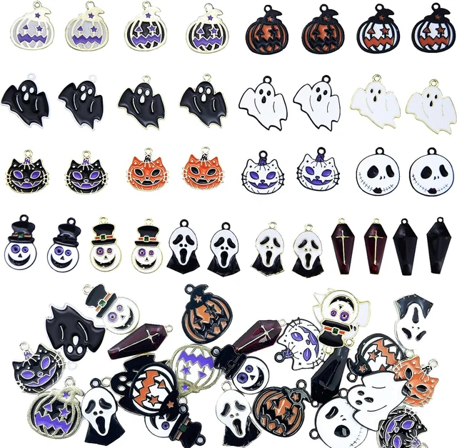 36 Pcs Halloween Charms Pendants Assorted Gold Black Plated Enamel Pumpkin Ghost