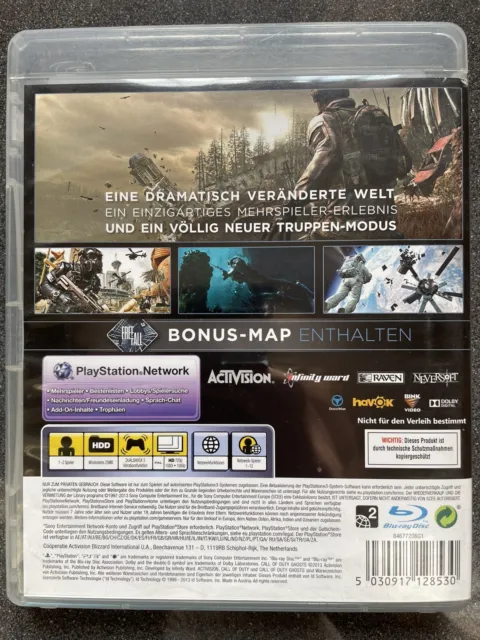 Call Of Duty Ghosts Limitierte Ausgabe PS3 PlayStation Spiel ohne Anleitung COD 2