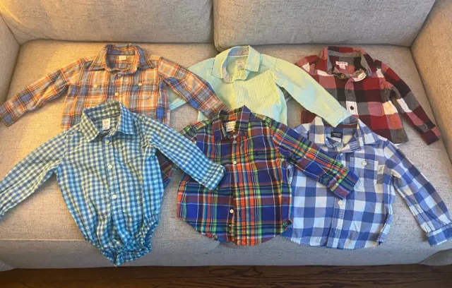 Lot - 6 Baby Boys Lg Sleeve Shirts Size 18mos Gap, Lauren, Carters, Cat & Jack