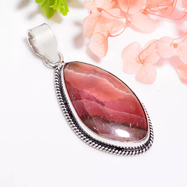 Naturel Rhodochrosite Gemme Ethnique 925 Argent Sterling Pendentif 2.1 " TL-5561