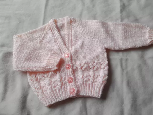 Hand Knitted Pale Pink Baby Cardigan Size 0-3 Months