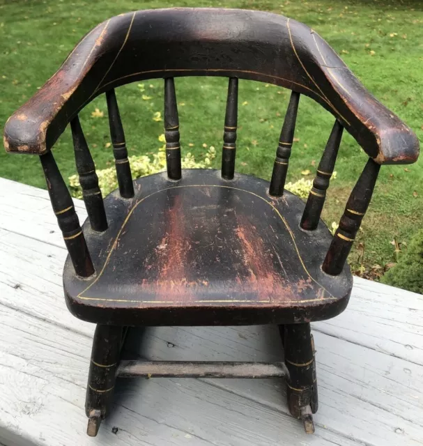 Antique Windsor Rocking Chair Miniature Salesmen's Sample Child's Old Paint AAFA