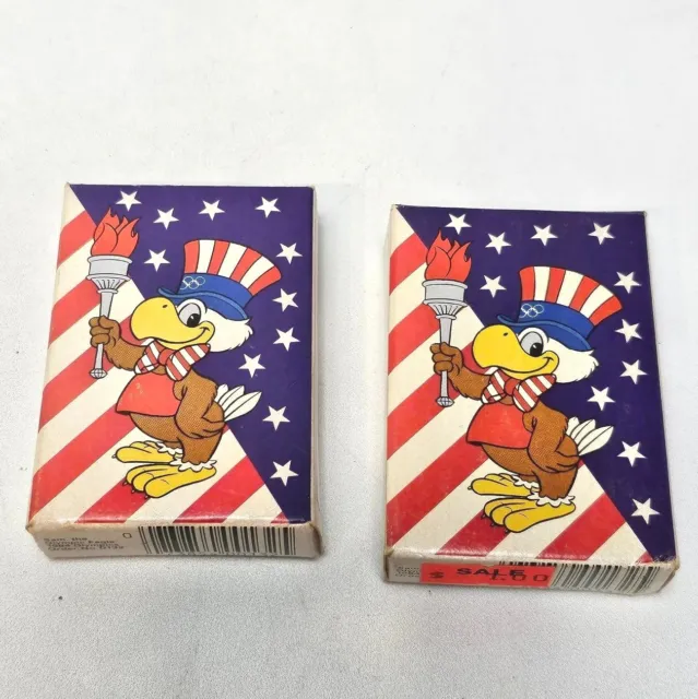 (2) Sam The Olympic Eagle Vintage 1984 La Olympics Small Mini Playing Cards