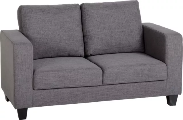 Tempo Two Seater Sofa Upholstered in Grey Fabric Cover Block Arm Style