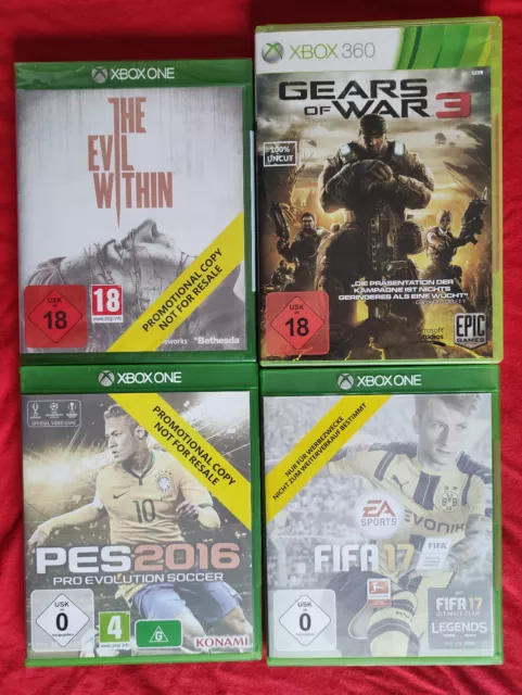 3x Xbox One PROMO Spiele : The Evil Within, Fifa 17, PES 16 + 360 Gears of War 3