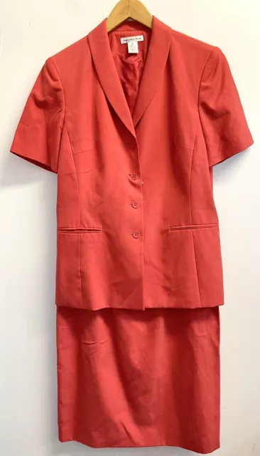 Preston & York Women’s 10 Skirt Suit 2-piece Silk Blend Short Sleeve Salmon Red